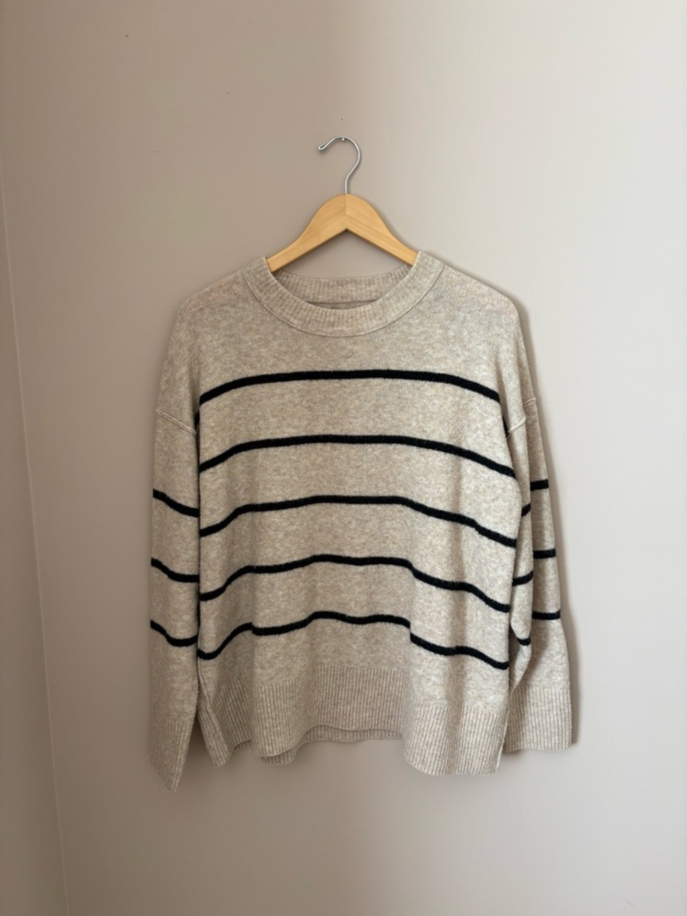 aerie Cream and Black Striped Crewneck Sweater Size Sm - Picture 2 of 4